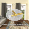 A gold crystal accent curtain rod is shown in a living room setting, suitable for mounting and suspending.