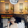 A modern crystal table lamp in silver and gold finishes, shown in various lighting conditions.