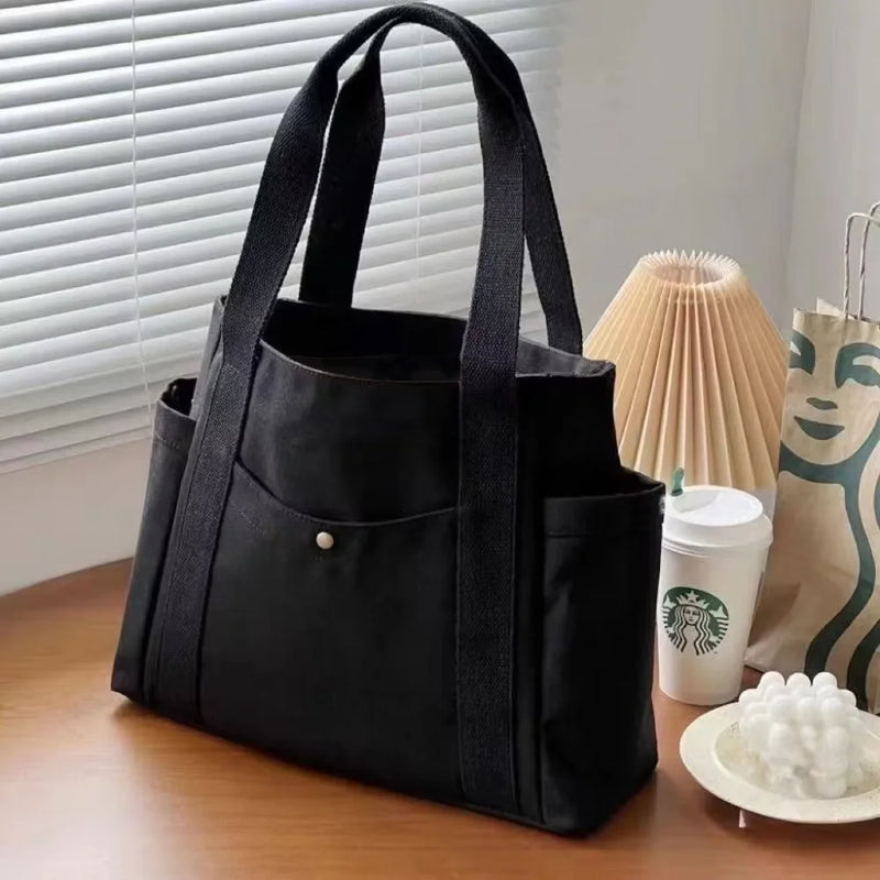 Large Capacity Canvas Tote Bag with Zipper Closure