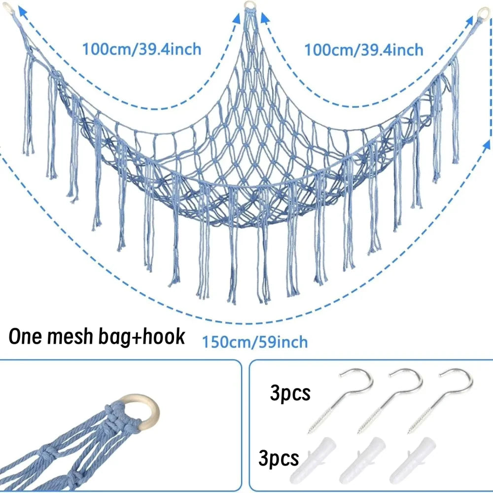 Macrame Toy Hammock for Corner Storage and Wall Decor
