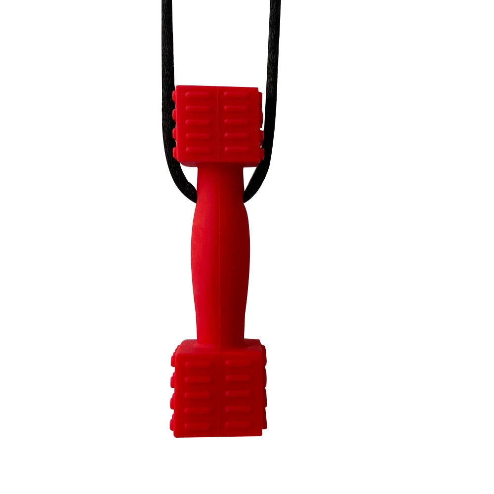 Red silicone sensory chew necklace pendant for kids