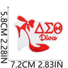 Red and white embroidered patch featuring a stylized woman's leg design with the Delta Sigma Theta text and Diva branding.