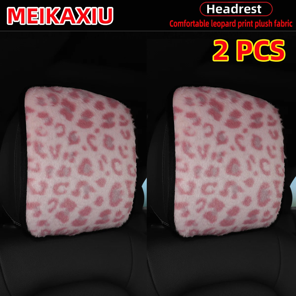 Leopard Print Plush Car Headrest Cover, Set of 2