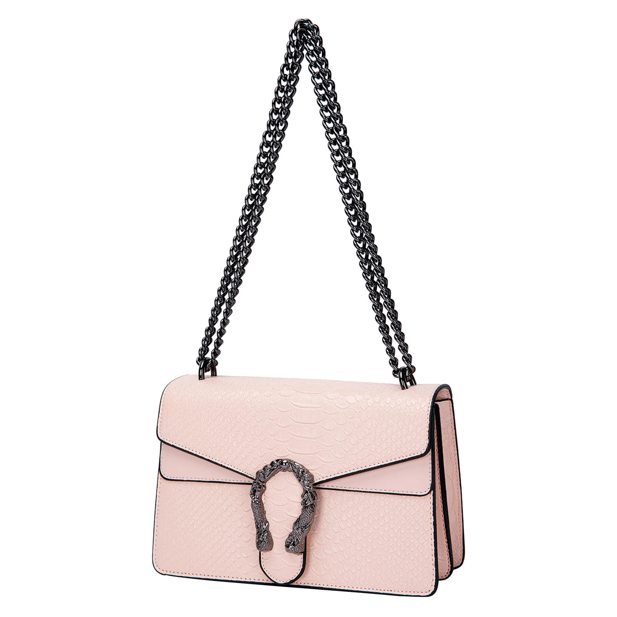 Women's Snake Print PU Leather Crossbody Bag with Chain Strap