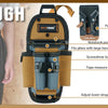 A person wearing dark pants is shown holding a Melotough tool pouch designed for technicians.