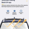 A close-up view of a car windshield with a sunscreen coating applied to block UV rays and reduce interior aging.