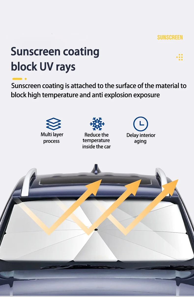 A close-up view of a car windshield with a sunscreen coating applied to block UV rays and reduce interior aging.