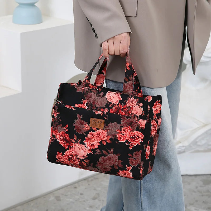 Large Capacity Canvas Tote Bag with Zipper Closure