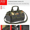 Black and olive camouflage tool kit bag with a thickened plastic bottom, shown from the top.