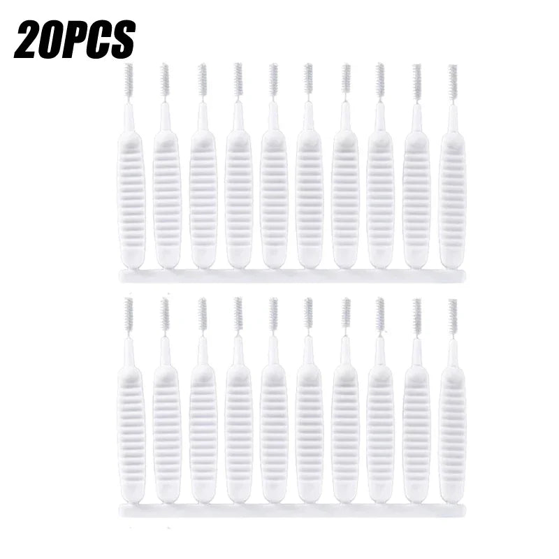 A set of 20 shower cleaning brushes with anti-clogging nozzles for cleaning.