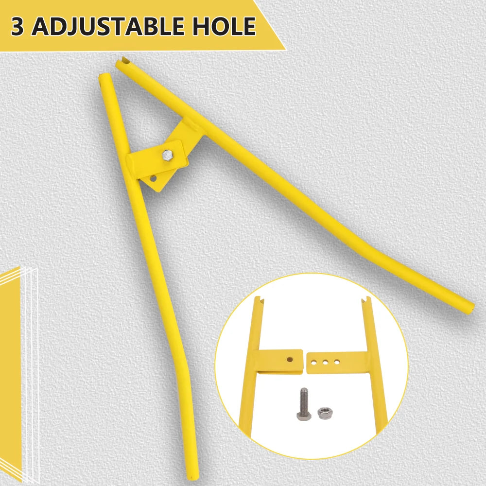 Yellow adjustable hole tool used for installing or removing truck brake springs.