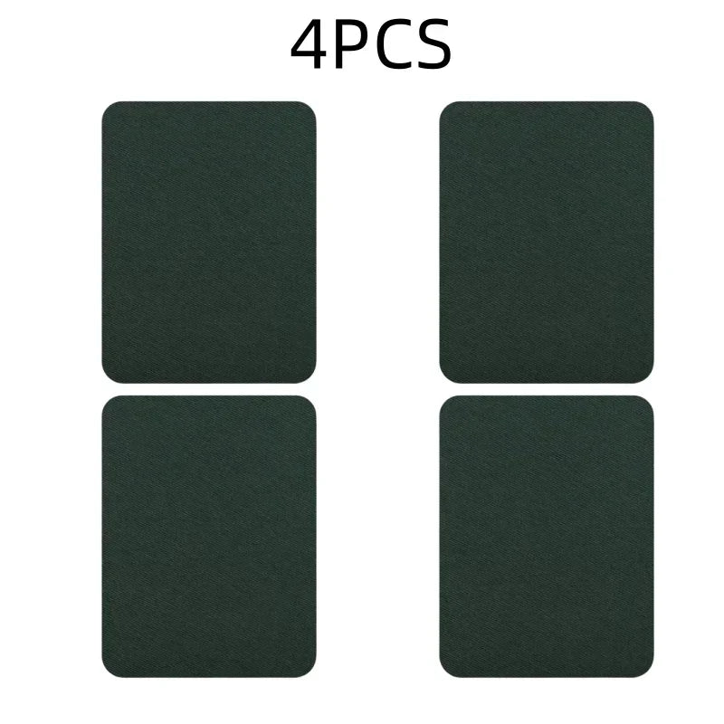 Four dark green iron-on fabric patches for clothing repair and DIY decor