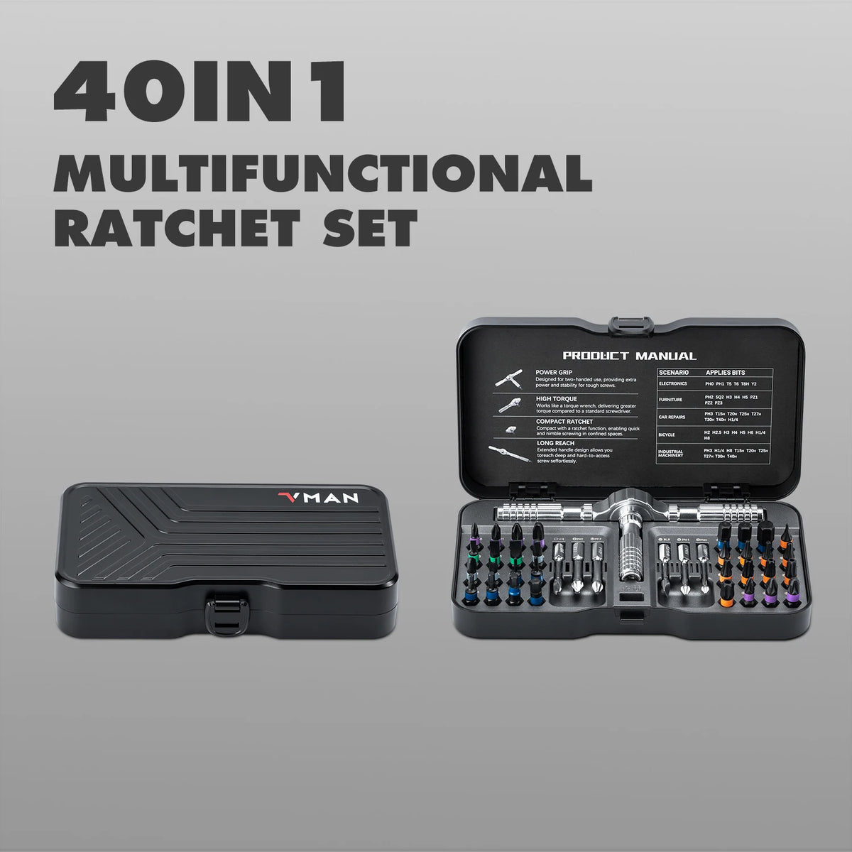 Gearless Ratchet Screwdriver Set with Magnetic S2 Steel Bits