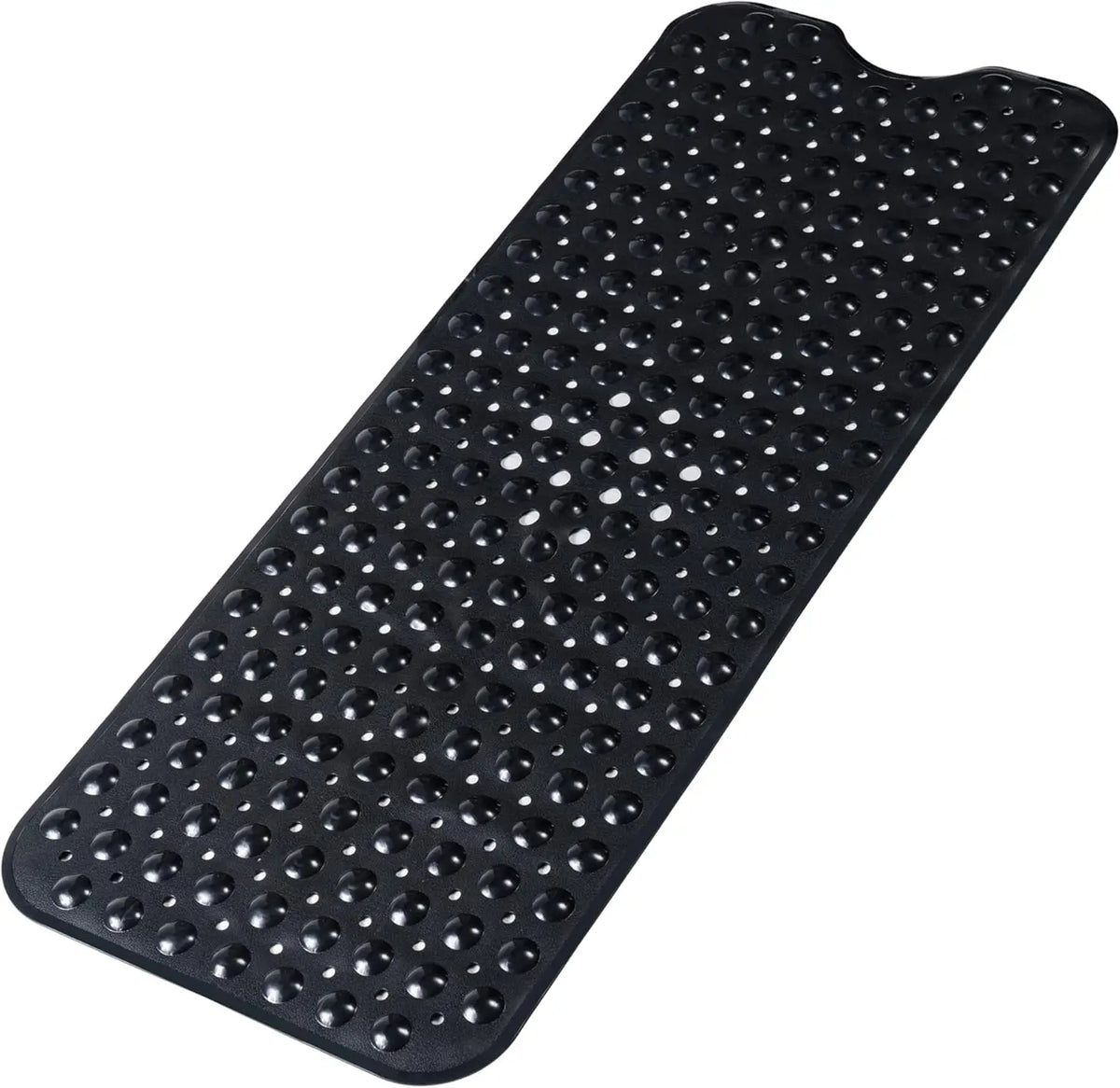 Black non-slip bathtub mat with suction cups for a cartoon bat design