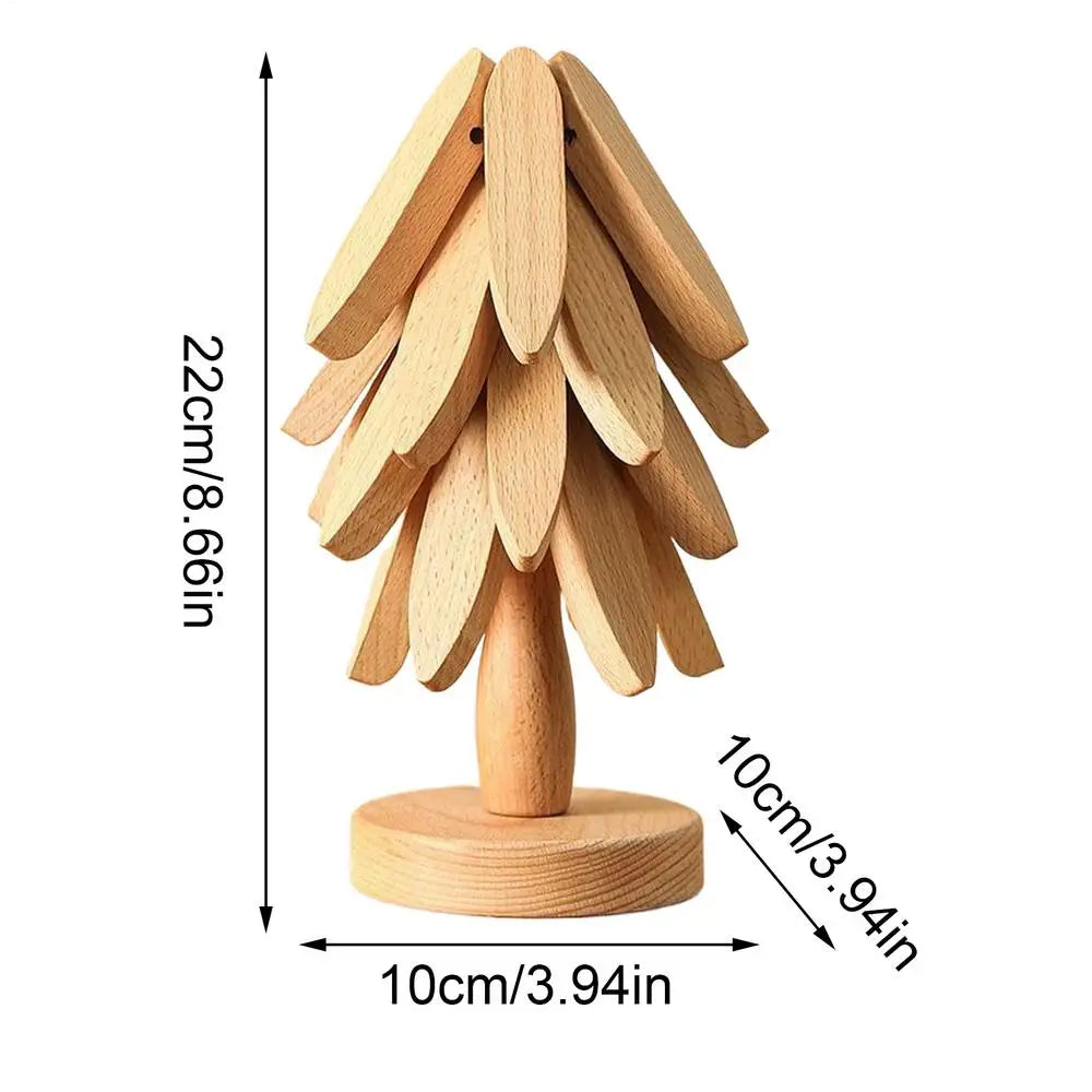 Holz-Weihnachtsbaum-Untersetzer mit Ständer, 22 cm hoch und 10 cm Durchmesser.