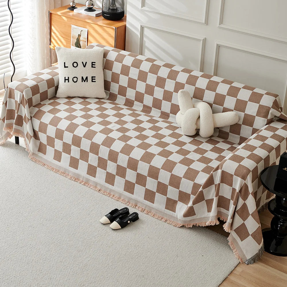 Checkerboard Jacquard Sofa Cover – Washable Nordic Style Slipcover