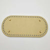 A light tan PU leather bag base with pre-drilled holes for DIY knitting and crochet projects.