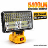 A 5400LM 90W high output LED work light module mounted on a yellow base for Dewalt 18-20V battery operation.