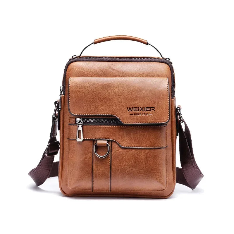 Braune Vintage Kunstleder-Crossbodytasche mit Lederriemen und -Griff