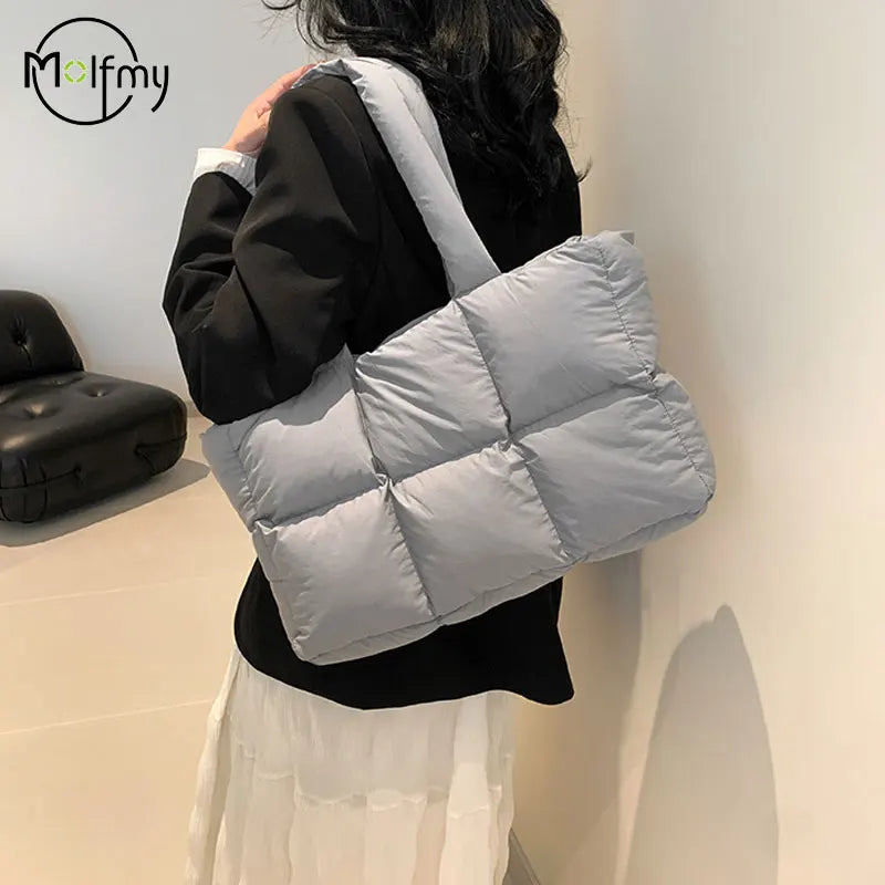 Quilted Plaid Tote Shoulder Bag