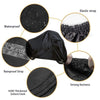 Black waterproof motorcycle cover featuring an elastic strap, waterproof strip, and strong fastenings made from 420D thickene