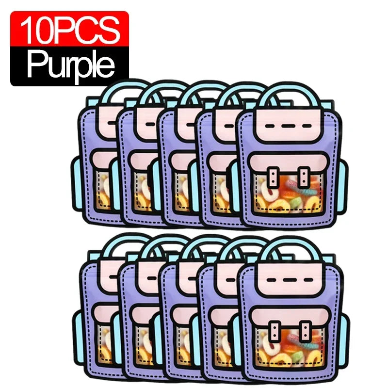 Ten purple cartoon backpack goodie bags for kids party favors