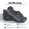 Diagram showing scientific zoning areas on an ergonomic memory foam pillow for lumbar, chest, side raised, and neck support