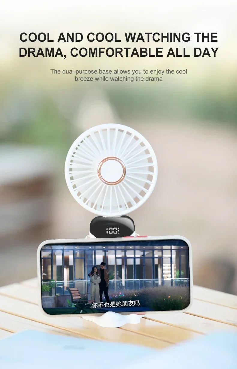 Portable Neck Fan with LED Display and Phone Stand