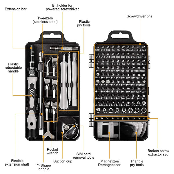 Precision 135-in-1 Screwdriver Set with Magnetic Bits and Repair Accessories