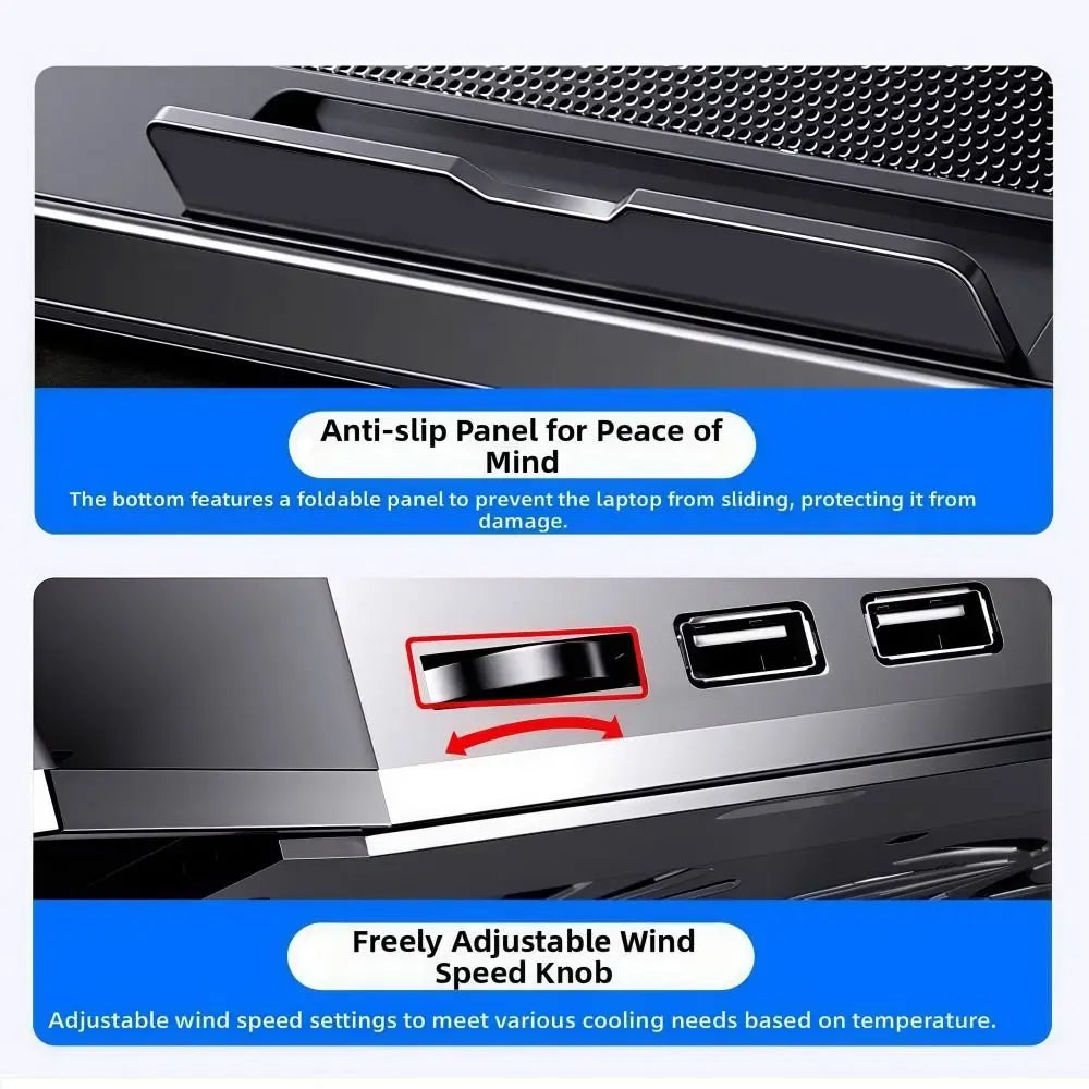 Adjustable RGB Laptop Cooling Pad with Dual Fans and Phone Holder