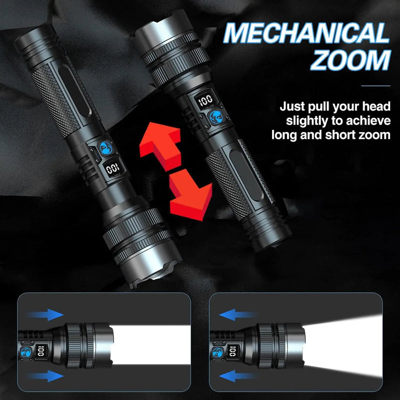 Rechargeable LED Flashlight with Digital Display and Zoom