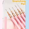 A set of five pink nail stretching pens or liners for professional nail art application.