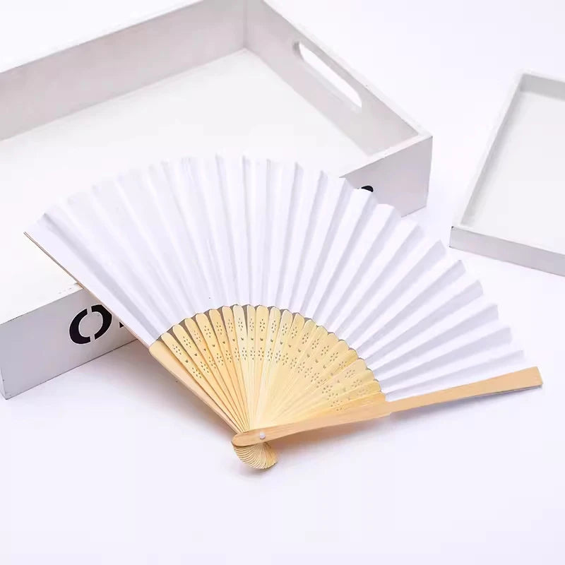Classic Bamboo Folding Fan with Blank Canvas Design