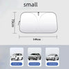 A diagram showing the dimensions of a small foldable windshield sun shade, measuring 70cm by 140cm.