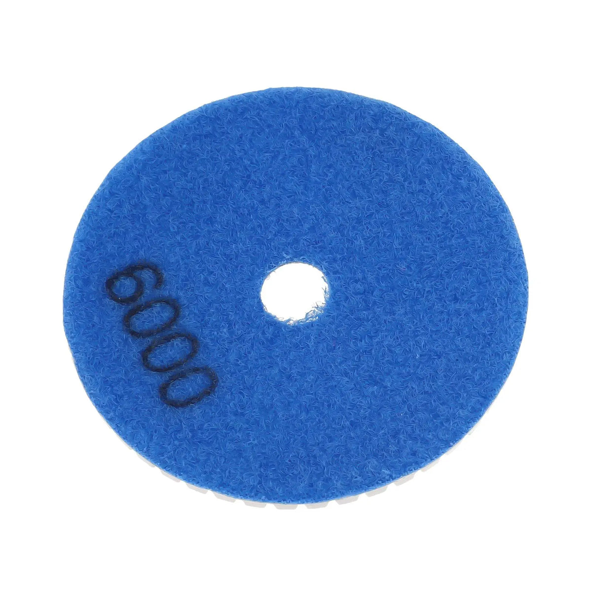 A blue felt polishing pad with the number 6000 visible on its surface.