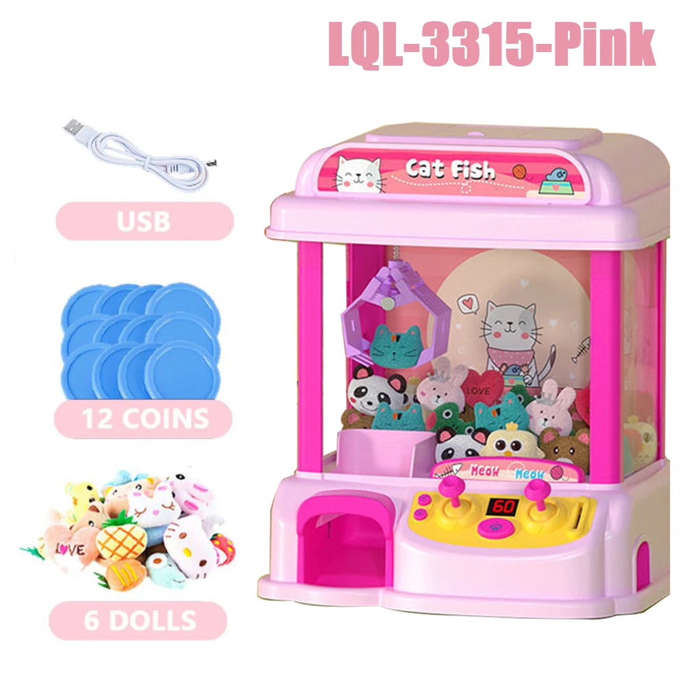 Pink LQL-3315 Cat Fish claw crane machine for kids with lights and music