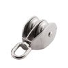 A heavy duty swivel double pulley block made of 304 stainless steel.