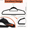 Black velvet hangers with a swivel hook showing the design and thickness of the hanger.