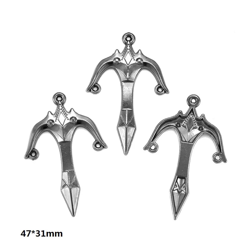 A set of 16 gun-shaped charms for DIY jewelry making in silver metal.