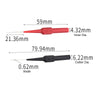 A red and black multimeter test probe kit showing dimensions for the inner and outer diameters of the needle tips.