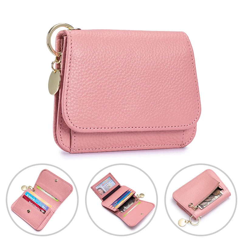 Women's RFID-Blocking Leather Wallet with Keychain and Coin Pocket