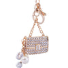 Gold crystal rhinestone handbag keychain with pearl accents