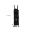 Black adjustable buckleless hook belt for men shown with dimensions.