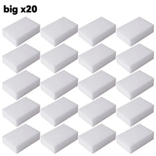 A set of twenty white melamine sponge cleaning erasers for multi-purpose scrubbing.
