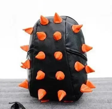 Black PU leather backpack with orange rivets and studs