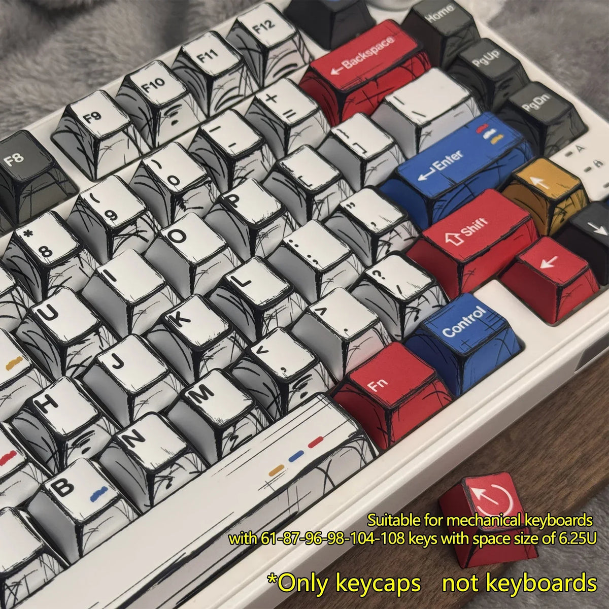 Comic Style Colorful Keycap Set – 136 Keys, Classic Minimalist Design
