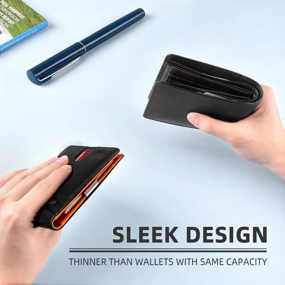 Slim RFID-Blocking Carbon Fiber Leather Wallet
