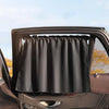 A black universal car side window sunshade is installed in a vehicle window.
