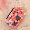Floral Print PU Leather Wristlet Keychain Wallet with Card Holder