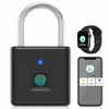 A black fingerprint padlock with a keyhole and a smartphone interface for touch-to-unlock security.